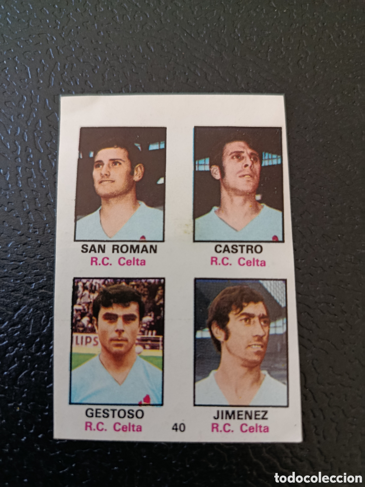 Cromos de F&uacute;tbol: Campeonato Liga 1974/1975.(74-75). N&ordm; 40. Fher. Celta. San Rom&aacute;n, Castro, Gestoso, Jim&eacute;nez. Nuevo