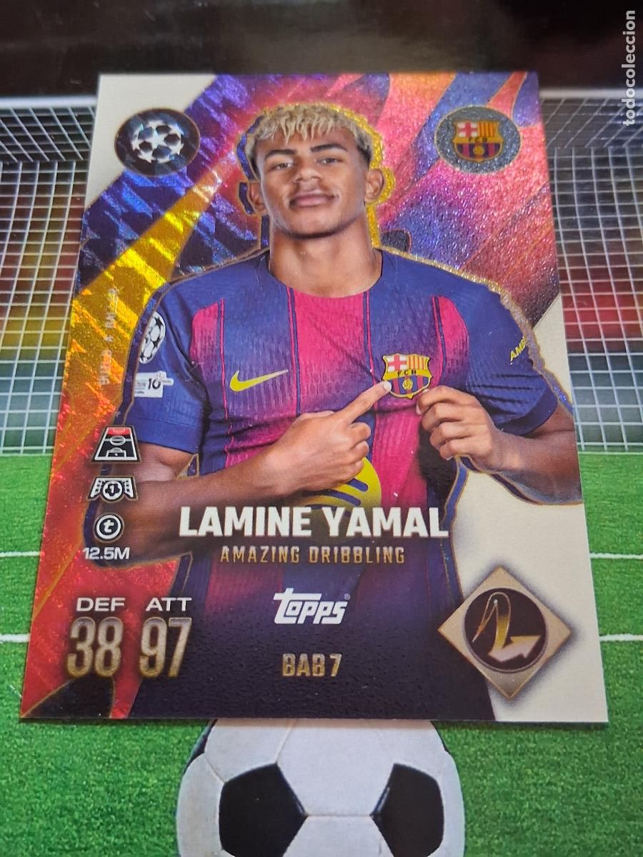 Cromos de F&uacute;tbol: BAB 7 LAMINE YAMAL BARCELONA AMAZING DRIBBLING MATCH ATTAX EXTRA CHAMPIONS LEAGUE 2025 2026 25 26