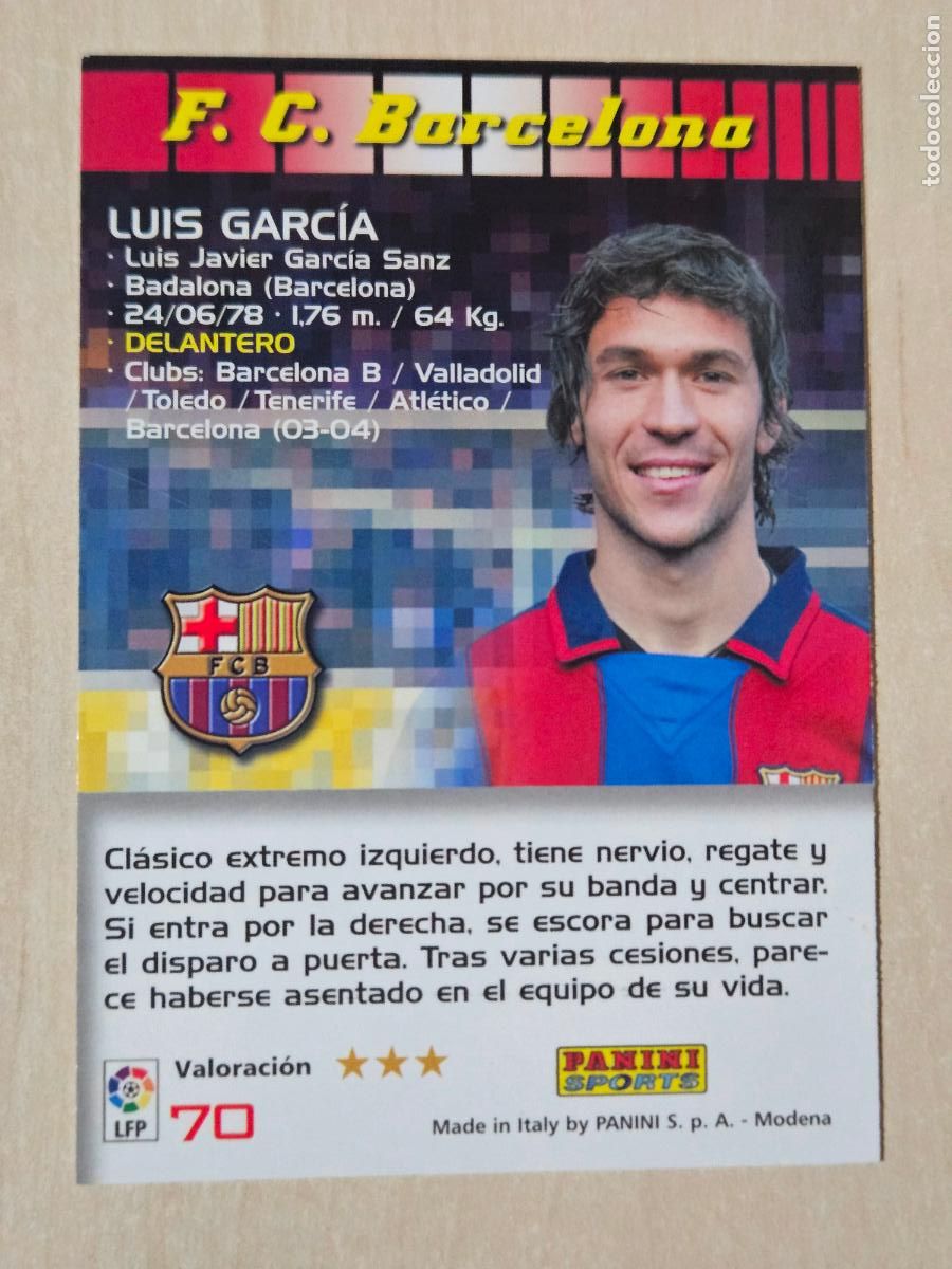 Cromos de F&uacute;tbol: CROMO N&ordm; 70 LUIS GARCIA - MEGACRACKS 2004 05 - BARCELONA