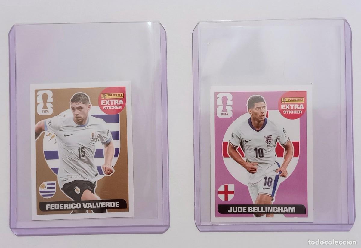 Cromos de F&uacute;tbol: Cromos Extra Stickers Valverde Oro, Bellingham Morado y Carvajal Bal&oacute;n de Oro