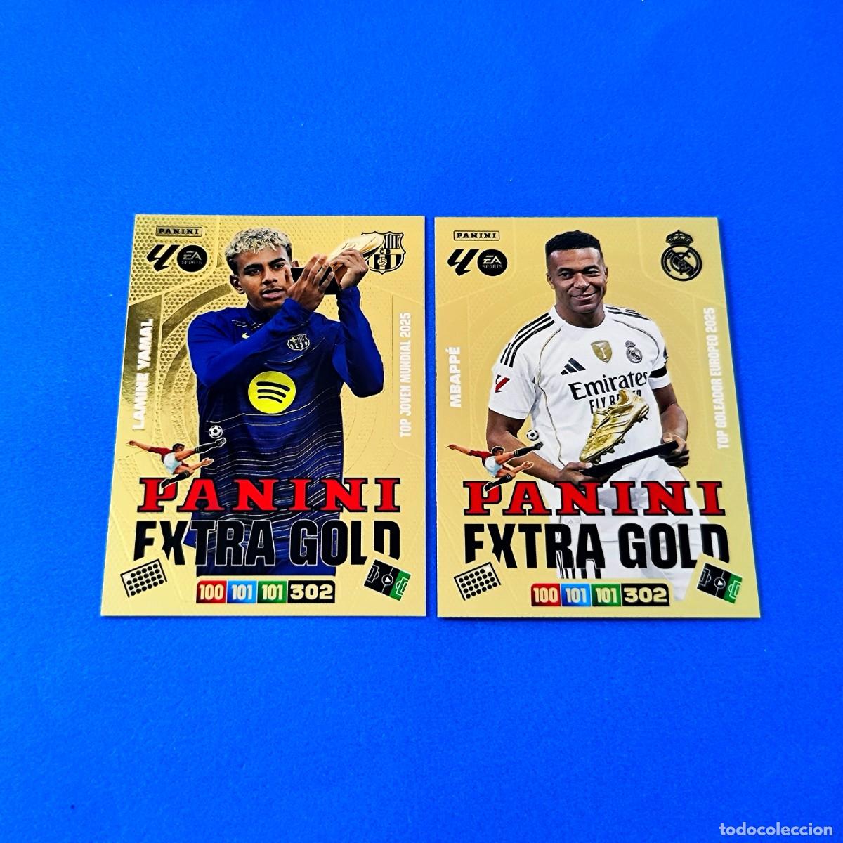 Cromos de F&uacute;tbol: Adrenalyn 2025 2026 / 25 26 Panini Extra Gold Lamine Yamal Barcelona - Mbapp&eacute; Real Madrid