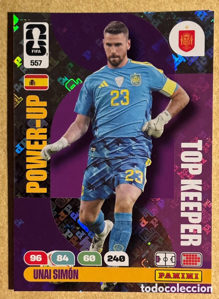 Cromos de F&uacute;tbol: UNAI SIM&Oacute;N (ESPA&Ntilde;A). CARTA POWER-UP TOP KEEPER PANINI ADRENALYN XL FIFA WORLD CUP 2026. #557