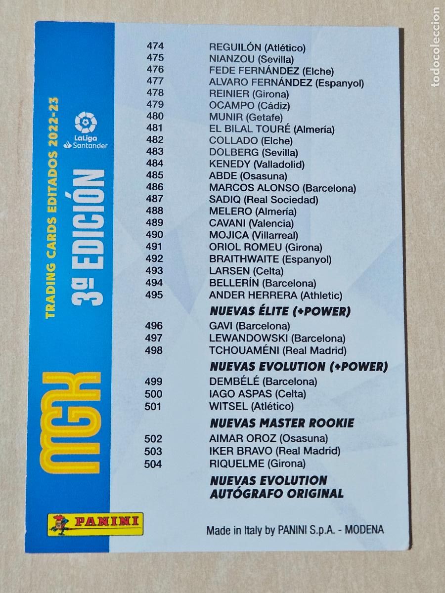 Cartes &agrave; collectionner de Football: MEGACRACKS 2022 2023 22 23 PANINI INDICE 3&ordf; EDICI&Oacute;N 2 CARD LIGA ALBUM MEGA CRACKS MGK 3&ordf; ED