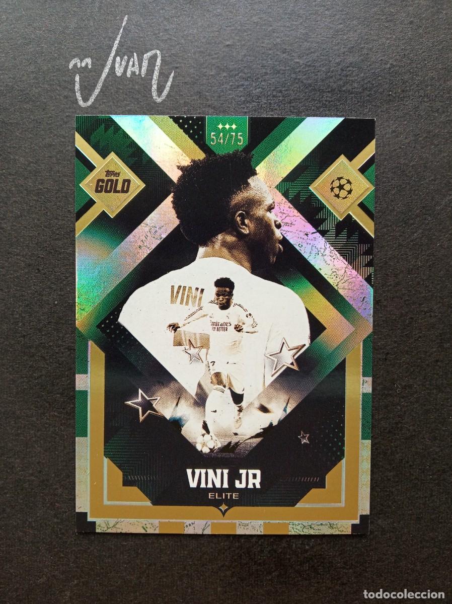 Cromos de F&uacute;tbol: ELITE NUMERADA #/75 PARALELA GREEN VINI JR REAL MADRID BRASIL⚽ TOPPS &reg; GOLD UCC UEFA 2025 2026 25 26