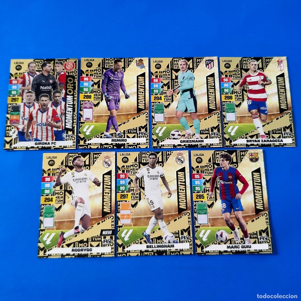 Cromos de F&uacute;tbol: Adrenalyn 2023 2024 / 23 24 Momentum Rodrygo Guiu Remiro Bryan Zaragoza Griezmann Girona Bellingham