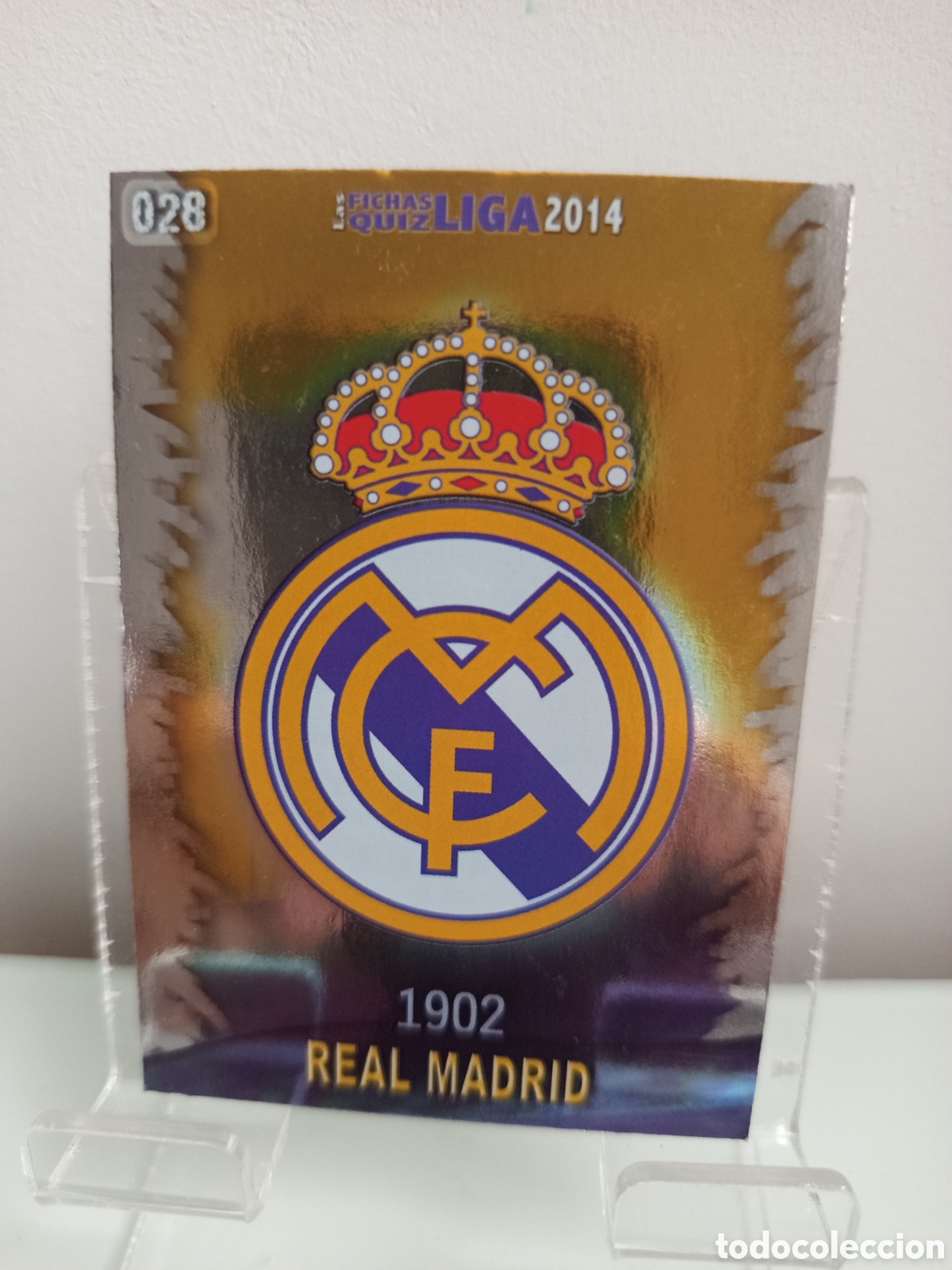 Football Stickers: ❇️ CROMO CARD ⚽ ESCUDO REAL MADRID 28 FICHAS LIGA QUIZ GAME 2014 13 14 2013 2014 MUNDICROMO ❇️