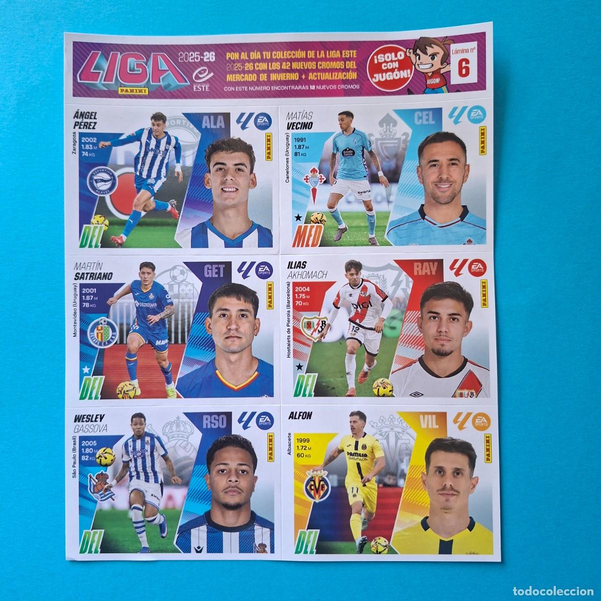 Cromos de F&uacute;tbol: L&aacute;mina 6 exclusiva JUG&Oacute;N 6 Stickers Mercado de Invierno Panini LIGA ESTE 2025-26 Ilias Alf&oacute;n Wesley