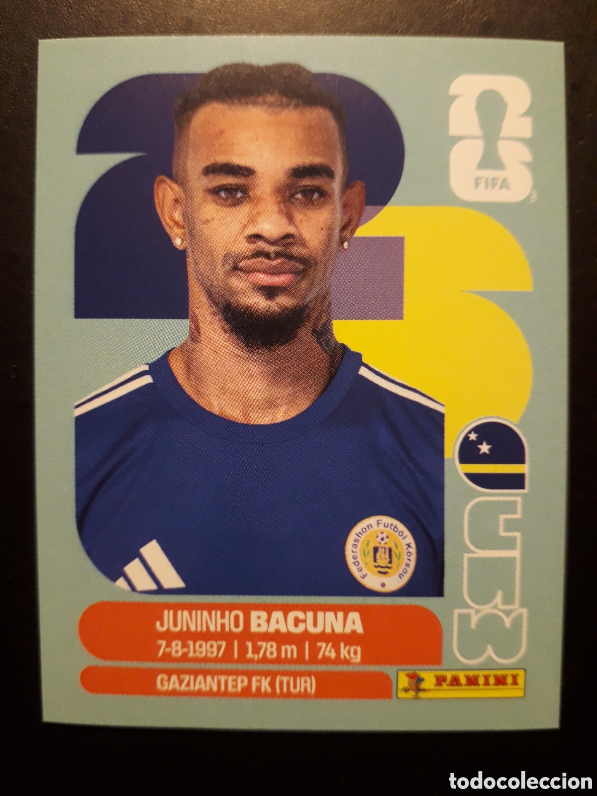 Cromos de F&uacute;tbol: JUNINHO BACUNA CURA&Ccedil;AO CUW 11 MUNDIAL F&Uacute;TBOL 2026 FIFA WORLD CUP PANINI SIN PEGAR PEDIDO M&Iacute;NIMO 3&euro;.