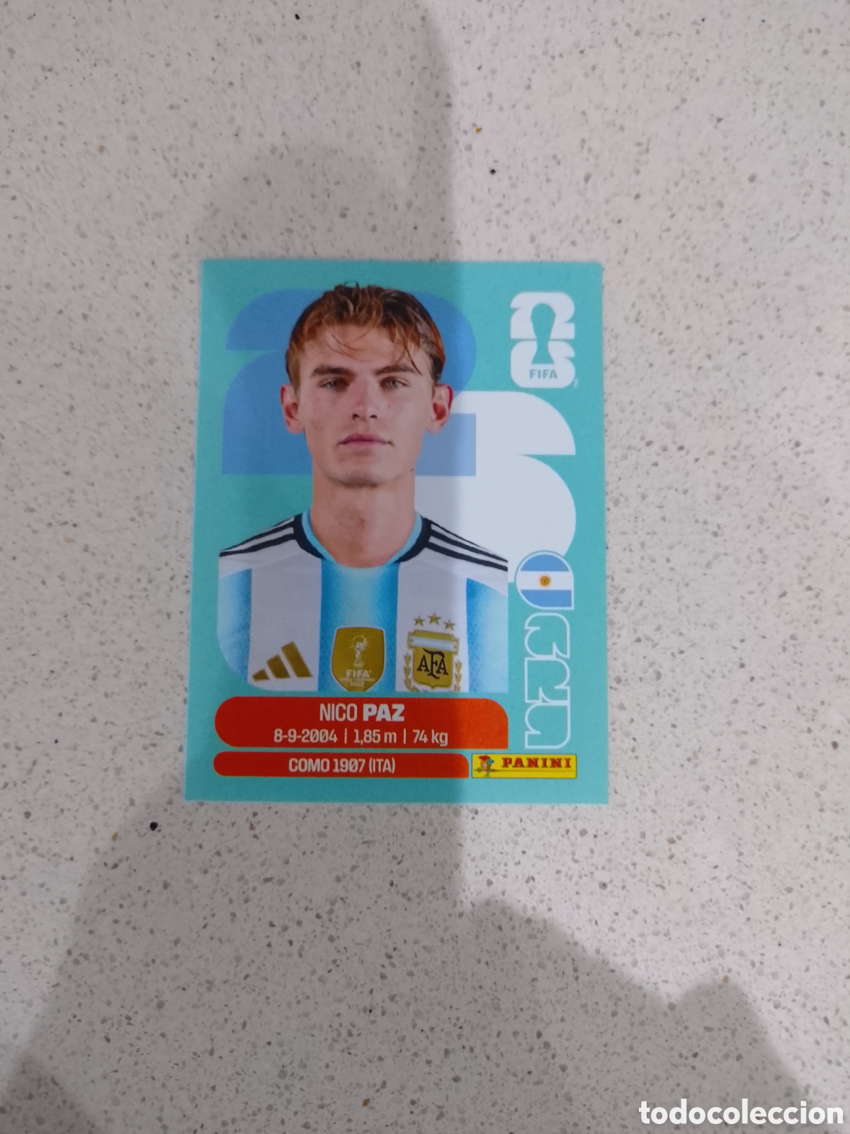 Cromos de F&uacute;tbol: CROMO ROOKIE N&Uacute;MERO 14 NICO PAZ ARGENTINA. MUNDIAL 2026. PANINI.