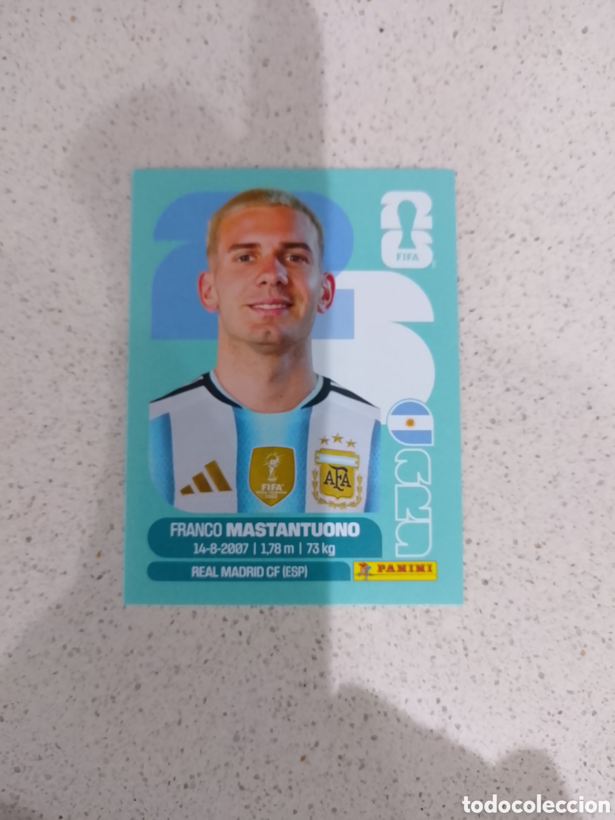 Cromos de F&uacute;tbol: CROMO ROOKIE N&Uacute;MERO 15 MASTANTUONO ARGENTINA. MUNDIAL 2026. PANINI.