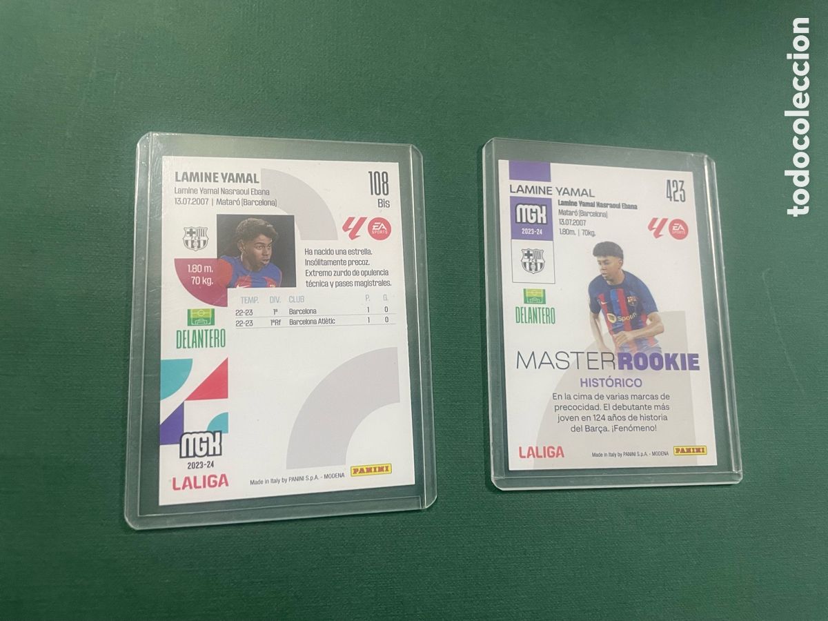Cartes &agrave; collectionner de Football: Lamine Yamal 108 Bis y Lamine Yamal 423 Rookie Megacracks 2023/24