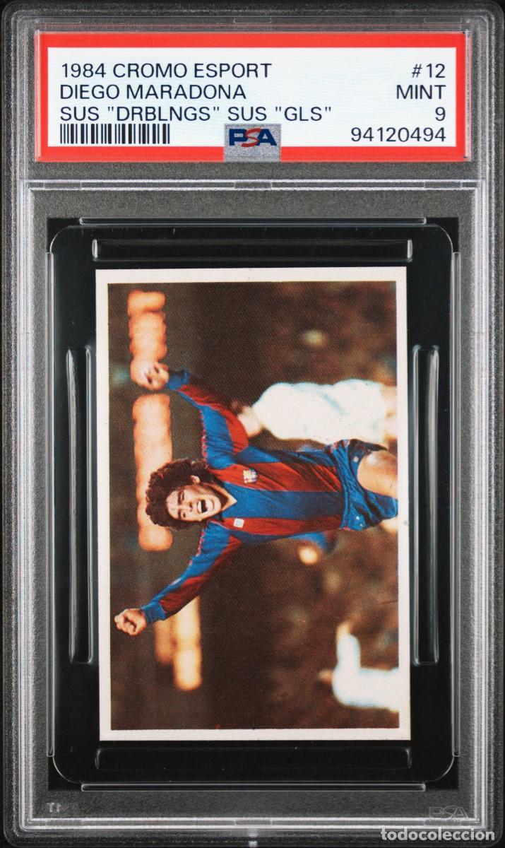 Cromos de F&uacute;tbol: Diego Maradona #12 FC Barcelona Driblings Goles Cromo Esport 1984 PSA 9