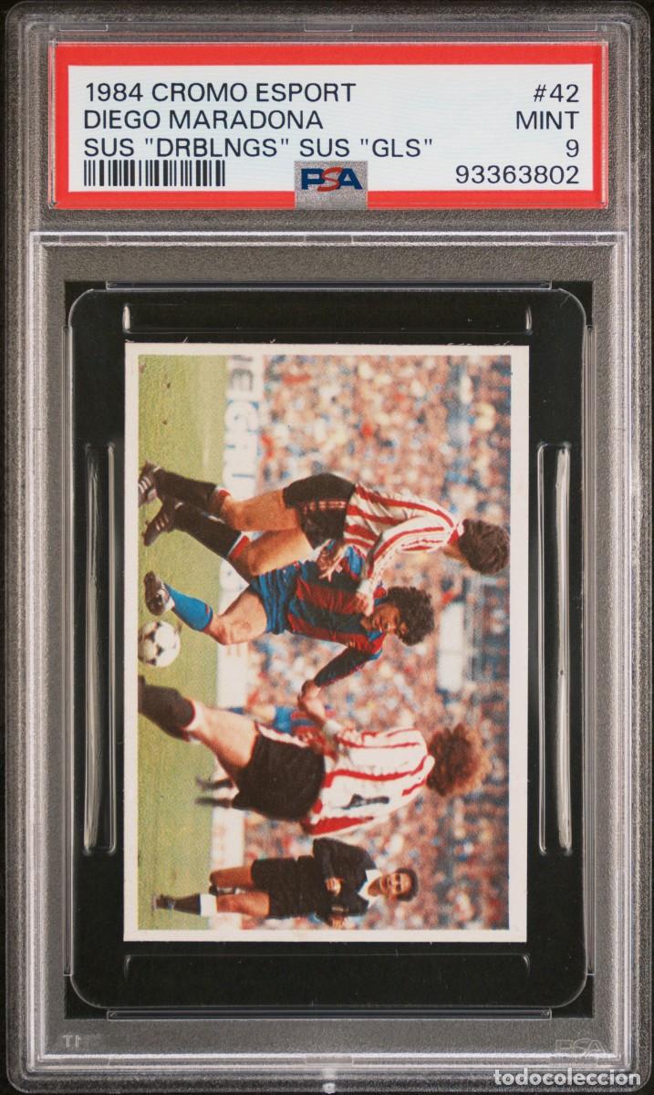 Cromos de F&uacute;tbol: Diego Maradona #42 FC Barcelona Driblings Goles Cromo Esport 1984 PSA 9