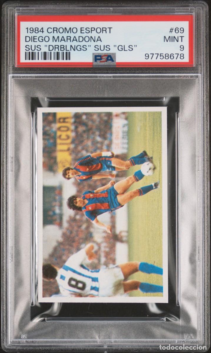 Cartes &agrave; collectionner de Football: Diego Maradona #69 FC Barcelona Driblings Goles Cromo Esport 1984 PSA 9