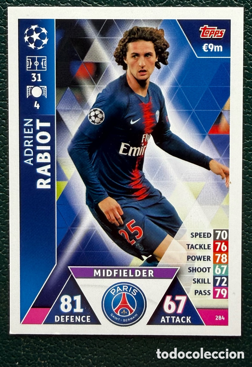 Cartes &agrave; collectionner de Football: 284 ADRIEN RABIOT PARIS SAINT GERMAIN PSG FICHAS ALBUM MATCH ATTAX CHAMPIONS TOPPS 2018 2019 18 19