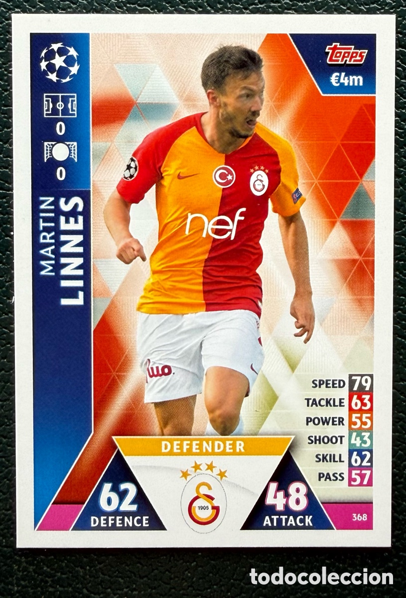 Cartes &agrave; collectionner de Football: 368 MARTIN LINNES GALATASARAY AS FICHAS ALBUM MATCH ATTAX CHAMPIONS TOPPS 2018 2019 18 19
