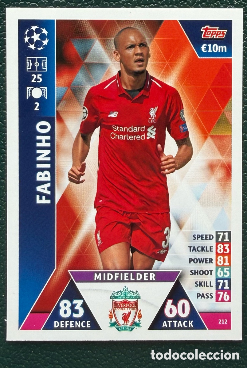 Football Stickers: 212 FABINHO LIVERPOOL FC FICHAS ALBUM MATCH ATTAX CHAMPIONS TOPPS 2018 2019 18 19