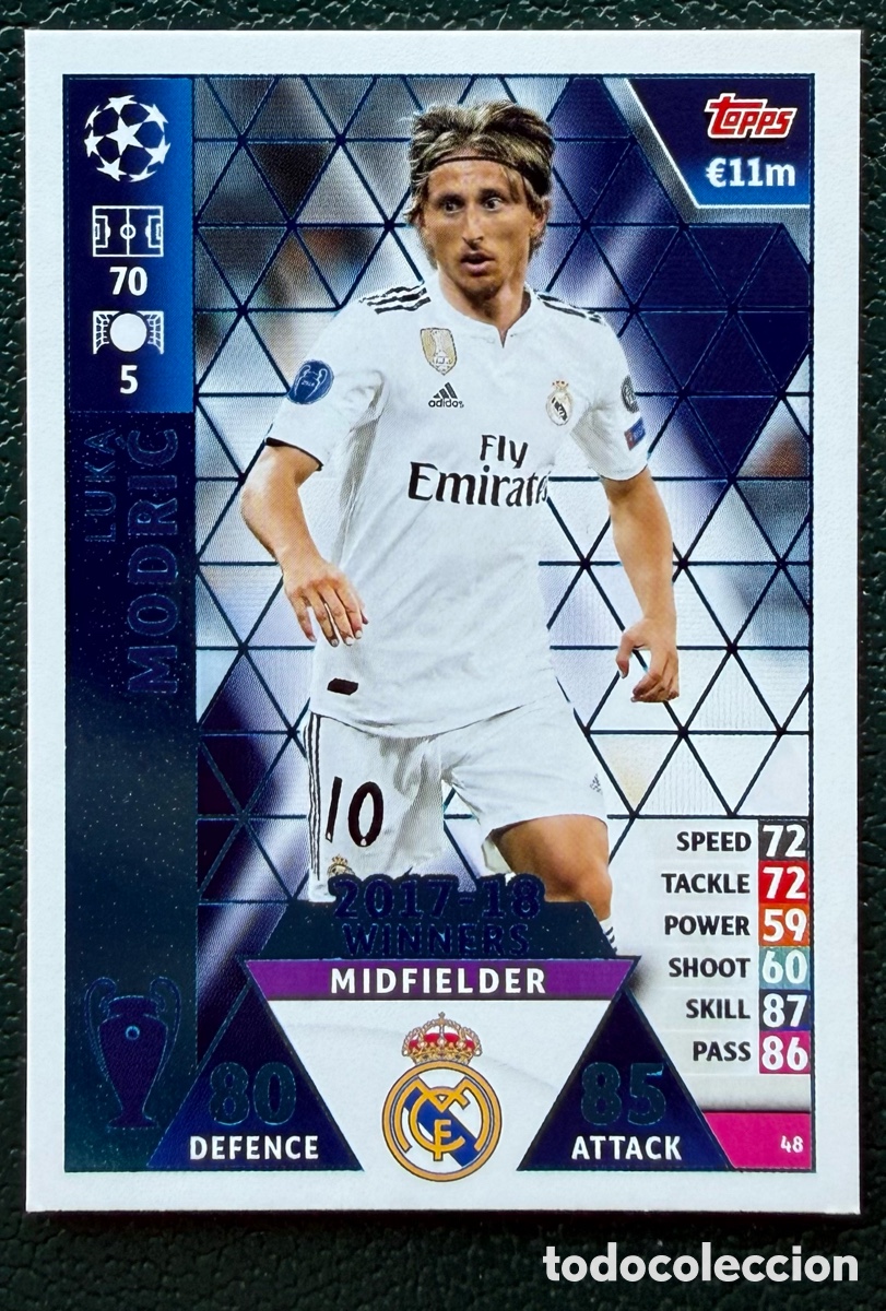 Cromos de f&uacute;tbol: 48 LUKA MODRIC REAL MADRID FICHAS ALBUM TOPPS UEFA CHAMPIONS LEAGUE MATCH ATTAX 2018 2019 18 19