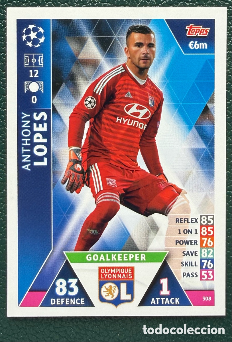 Football Stickers: 308 ANTHONY LOPES OLYMPIQUE LYONNAIS FICHAS ALBUM MATCH ATTAX CHAMPIONS TOPPS 2018 2019 18 19