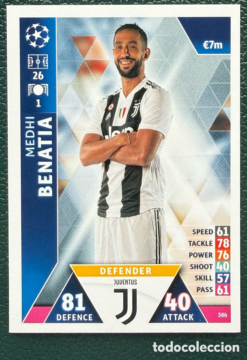 Football Stickers: 386 MEDHI BENATIA JUVENTUS FICHAS ALBUM MATCH ATTAX CHAMPIONS TOPPS 2018 2019 18 19
