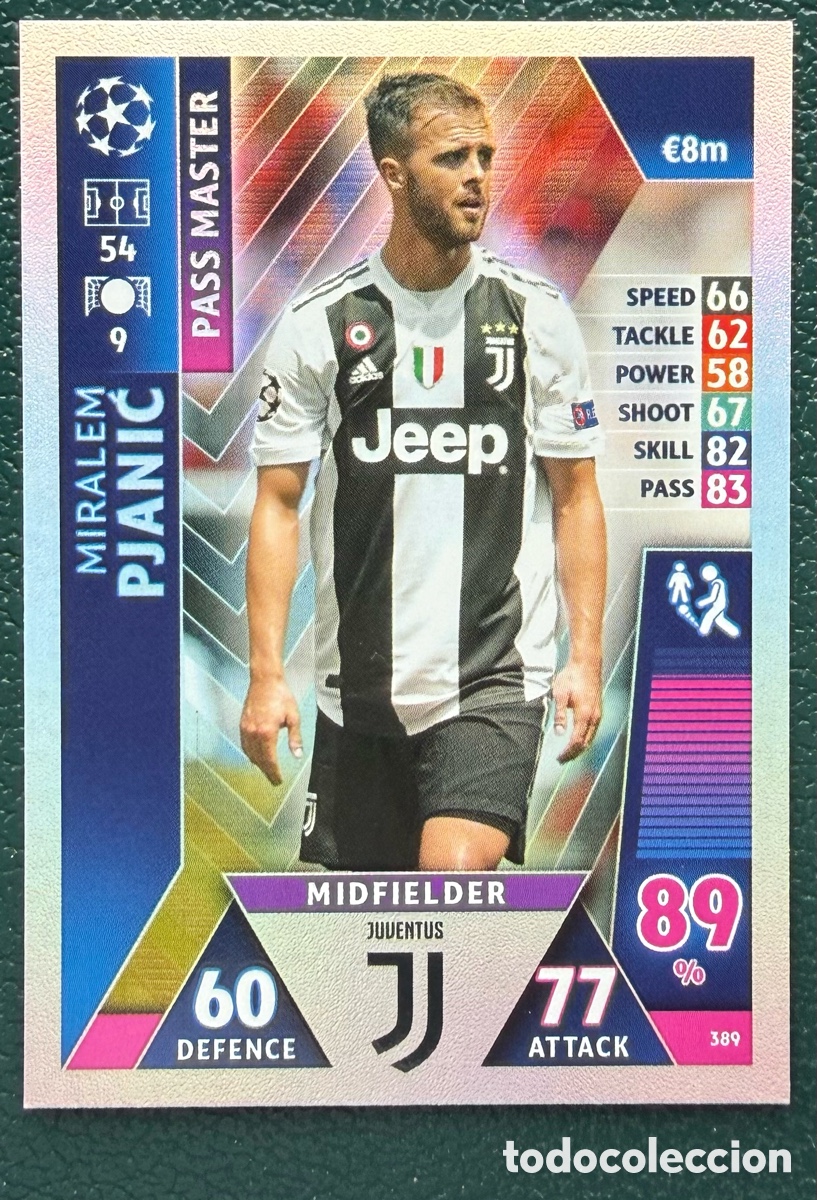 Football Stickers: 389 MIRALEM PJANIC JUVENTUS FICHAS ALBUM MATCH ATTAX CHAMPIONS TOPPS 2018 2019 18 19