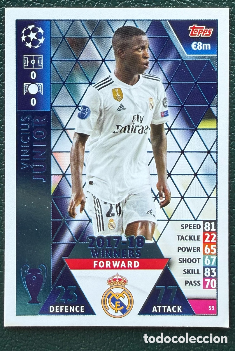 Cromos de F&uacute;tbol: 53 VINICIUS JUNIOR REAL MADRID FICHAS ALBUM MATCH ATTAX CHAMPIONS TOPPS 2018 2019 18 19