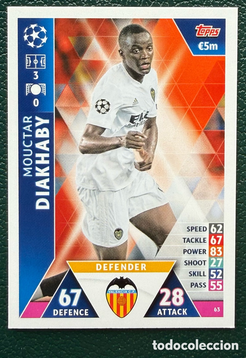 Cartes &agrave; collectionner de Football: 63 MOUCTAR DIAKHABY VALENCIA CF FICHAS ALBUM MATCH ATTAX CHAMPIONS TOPPS 2018 2019 18 19