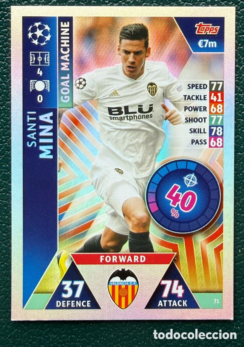 Football Stickers: 71 SANTI MINA VALENCIA CF FICHAS ALBUM MATCH ATTAX CHAMPIONS TOPPS 2018 2019 18 19