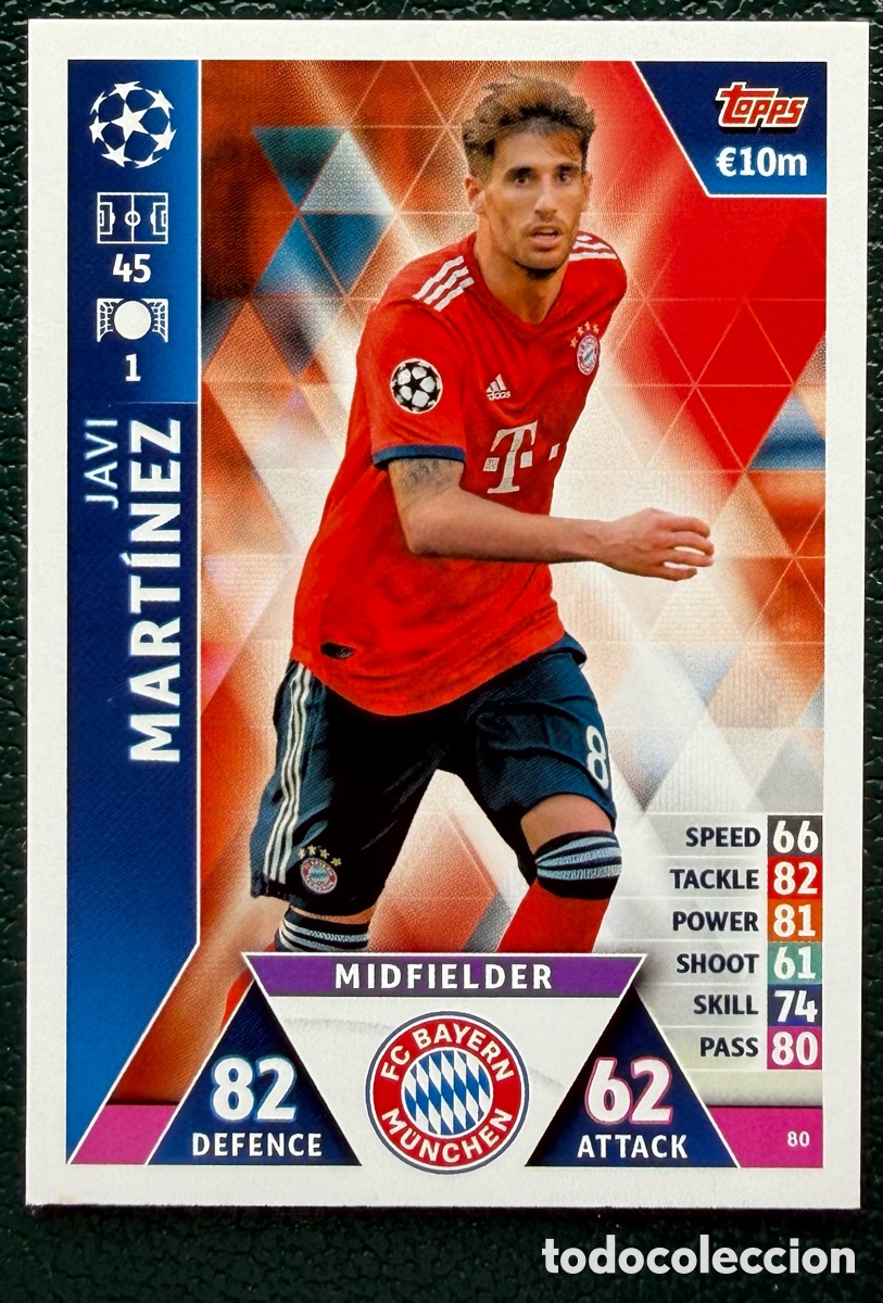 Cromos de F&uacute;tbol: 80 JAVI MARTINEZ FC BAYERN MUNICH FICHAS ALBUM MATCH ATTAX CHAMPIONS TOPPS 2018 2019 18 19