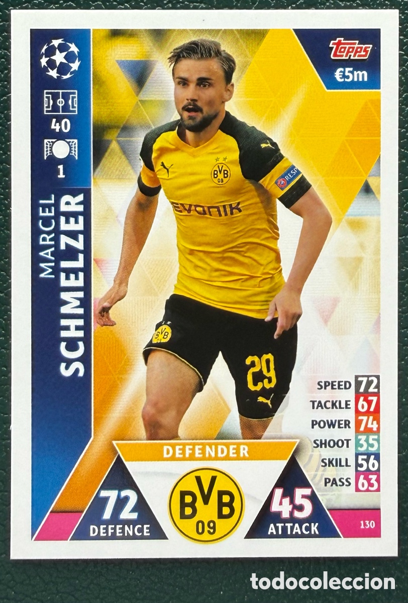 Fu&szlig;ball-Sticker: 130 MARCEL SCHMELZER BORUSSIA DORTMUND FICHAS ALBUM MATCH ATTAX CHAMPIONS TOPPS 2018 2019 18 19