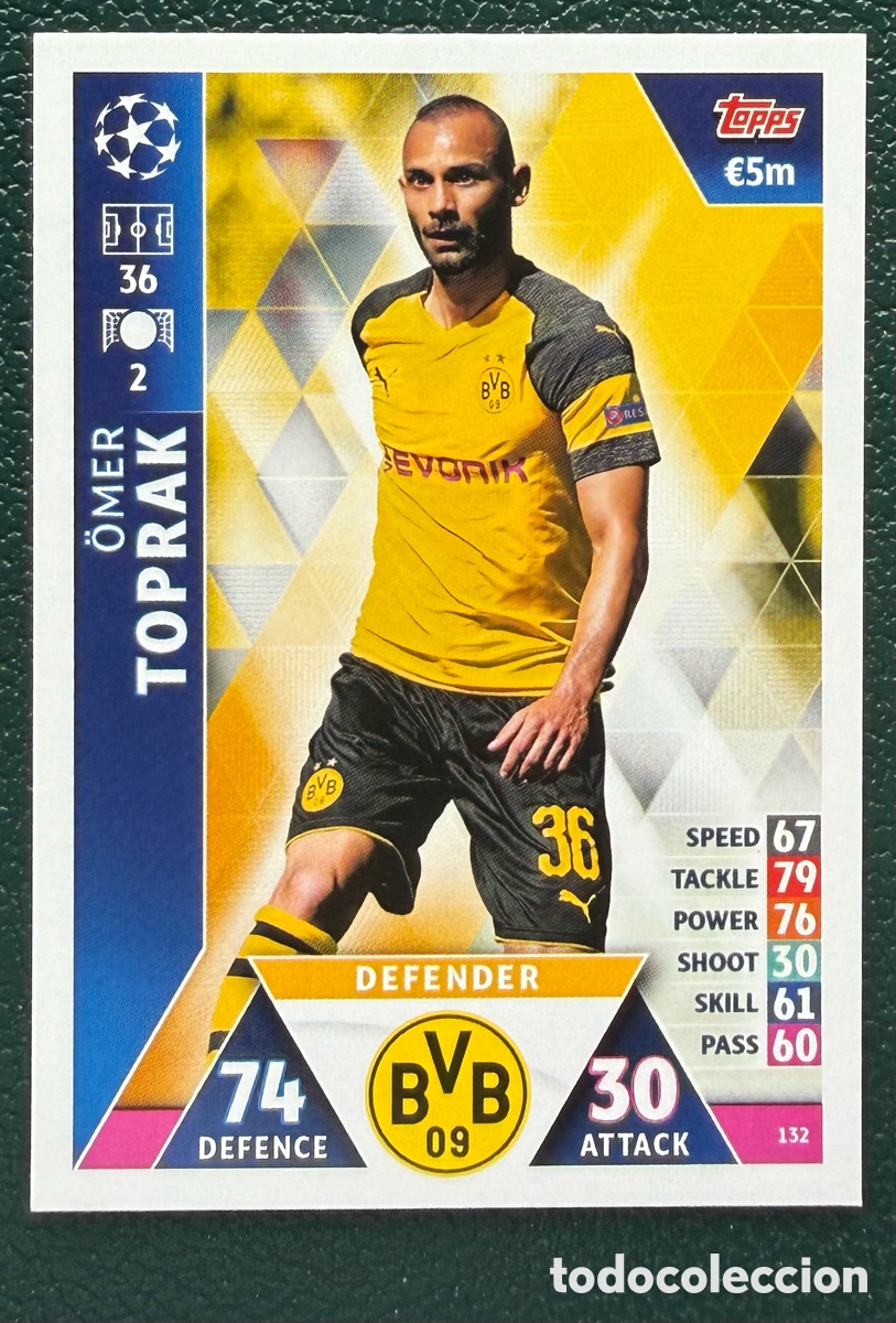 Football Stickers: 132 OMER TOPRAK BORUSSIA DORTMUND FICHAS ALBUM MATCH ATTAX CHAMPIONS TOPPS 2018 2019 18 19