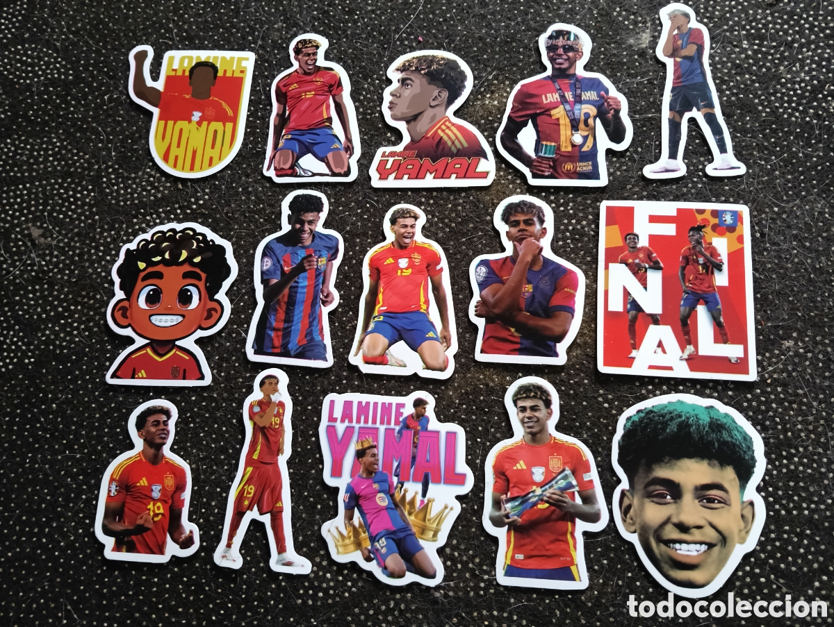 Figurine di Calcio: Lote de 15 cromos de LAMINE YAMAL, en muy buen estado, nuestro pr&oacute;ximo as del deporte.
