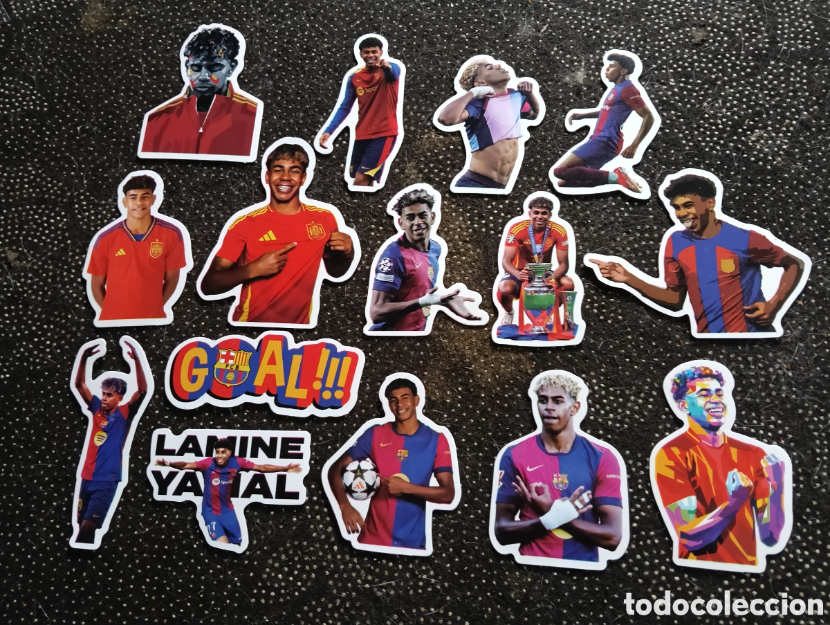 Figurine di Calcio: Lote de 15 cromos de LAMINE YAMAL, en muy buen estado, nuestro pr&oacute;ximo as del deporte.
