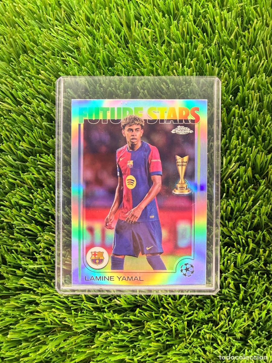 Cromos de F&uacute;tbol: N&ordm; 27 Lamine Yamal Refractor FC Barcelona UEFA Clubs Competitions Chrome 24 25