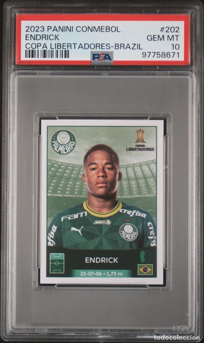 Cromos de F&uacute;tbol: Rookie Endrick #202 Palmeiras Panini Conmebol Libertadores Brazil 2023 Psa 10