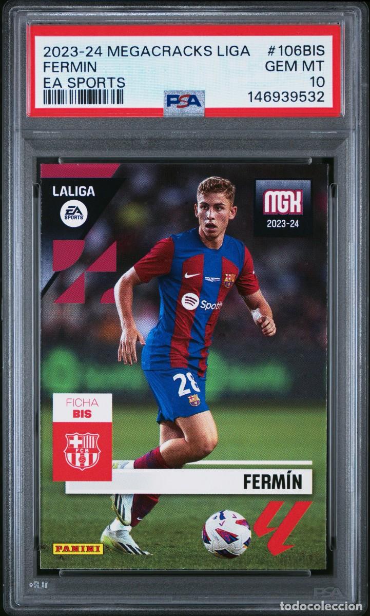 Cromos de F&uacute;tbol: Rookie Fermin Lopez #106BIS FC Barcelona Panini Megacracks 2023 24 PSA 10