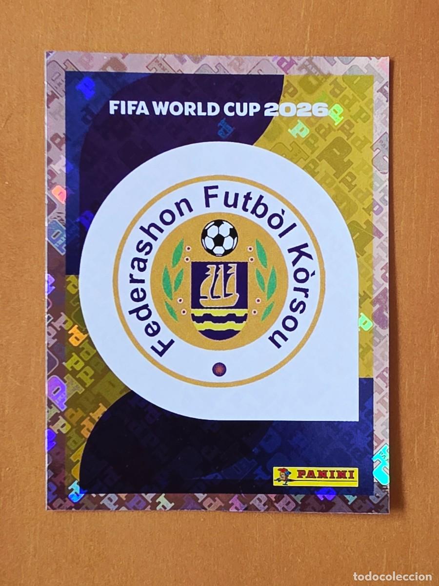 Cromos de F&uacute;tbol: CUW 1 Escudo logo emblema Curazao, Panini FIFA World Cup Mundial 2026 Sticker