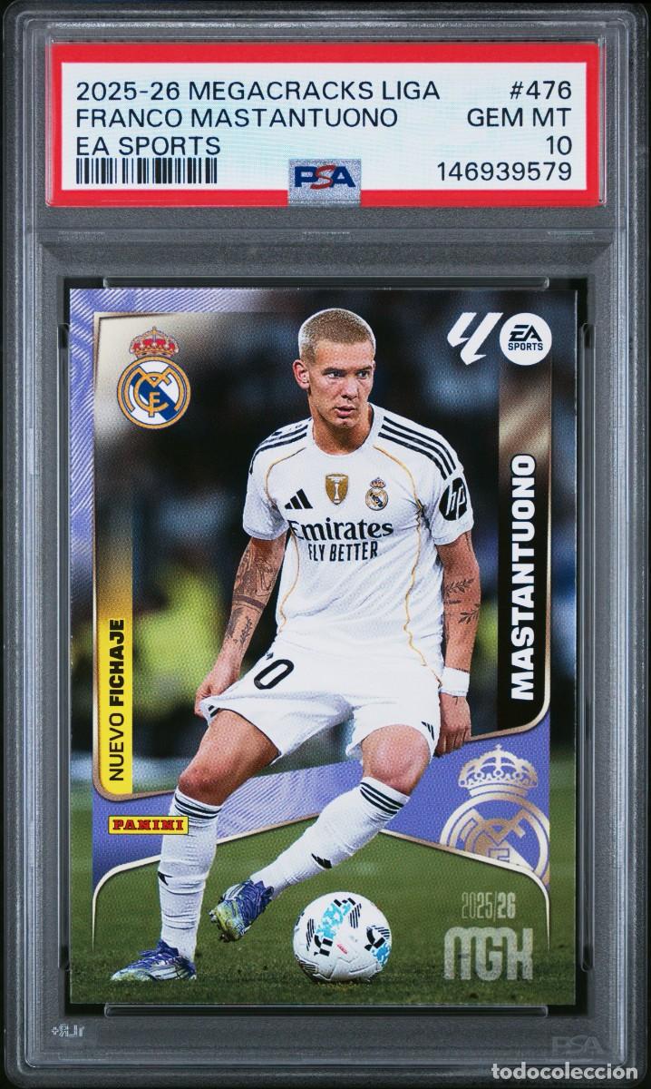 Cromos de F&uacute;tbol: Mastantuono #476 Real Madrid Panini Megacracks 2025 2026 PSA 10