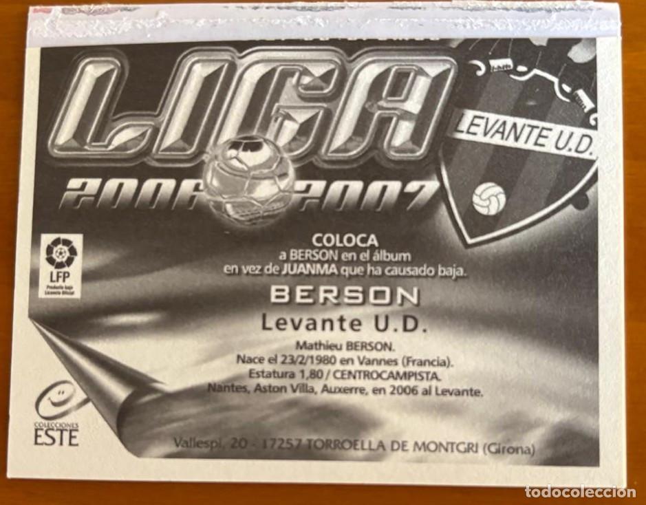 Cromos de f&uacute;tbol: EDICIONES ESTE 2006-2007 06 07 BERSON (LEVANTE) COLOCA VENTANILLA LEER - Foto 2