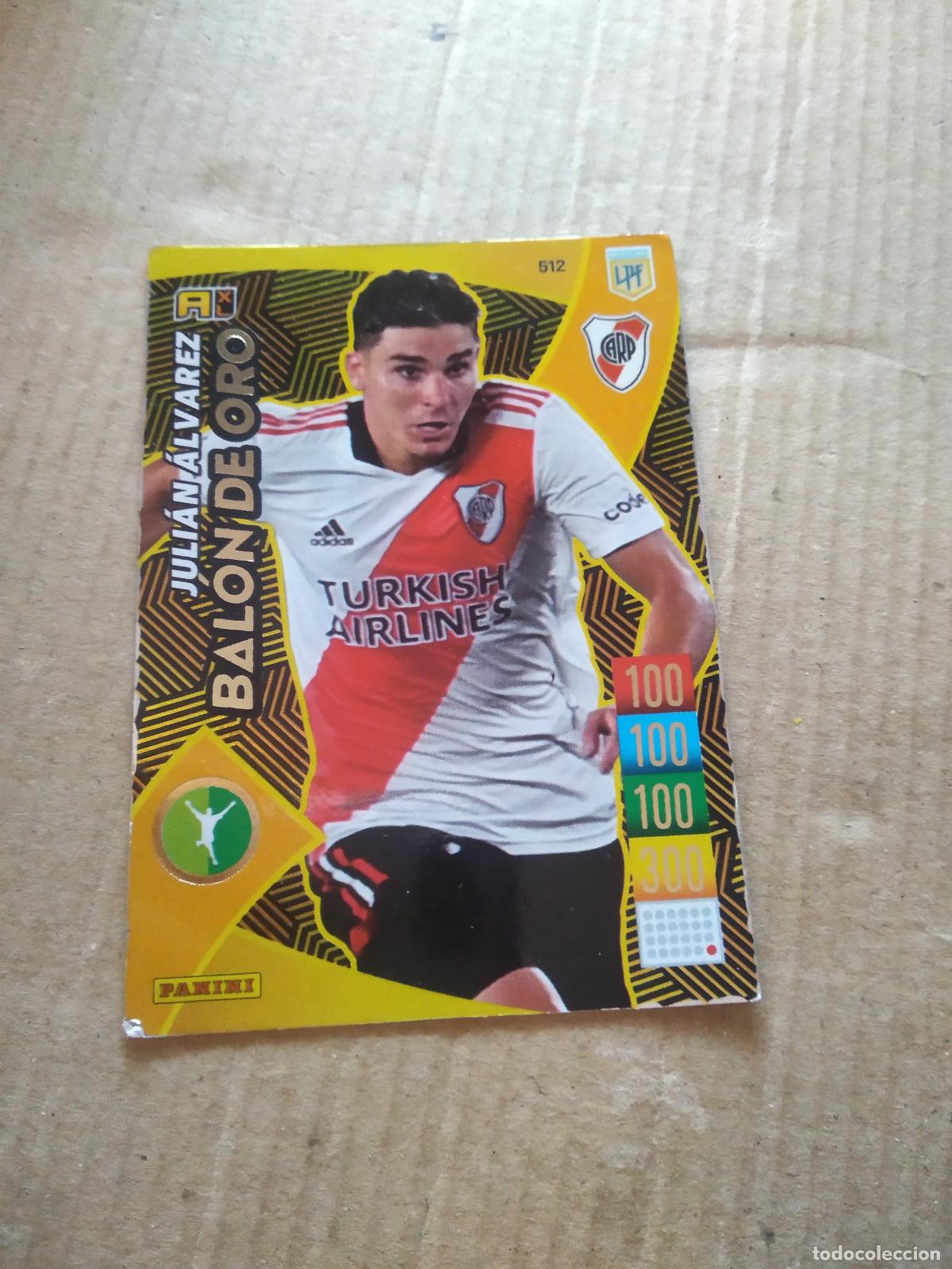 Cromos de F&uacute;tbol: 512 JULIAN ALVAREZ ROOKIE BALON ORO CROMO FUTBOL ARGENTINO PANINI LIGA ARGENTINA 2021-2022 ADRENALYN