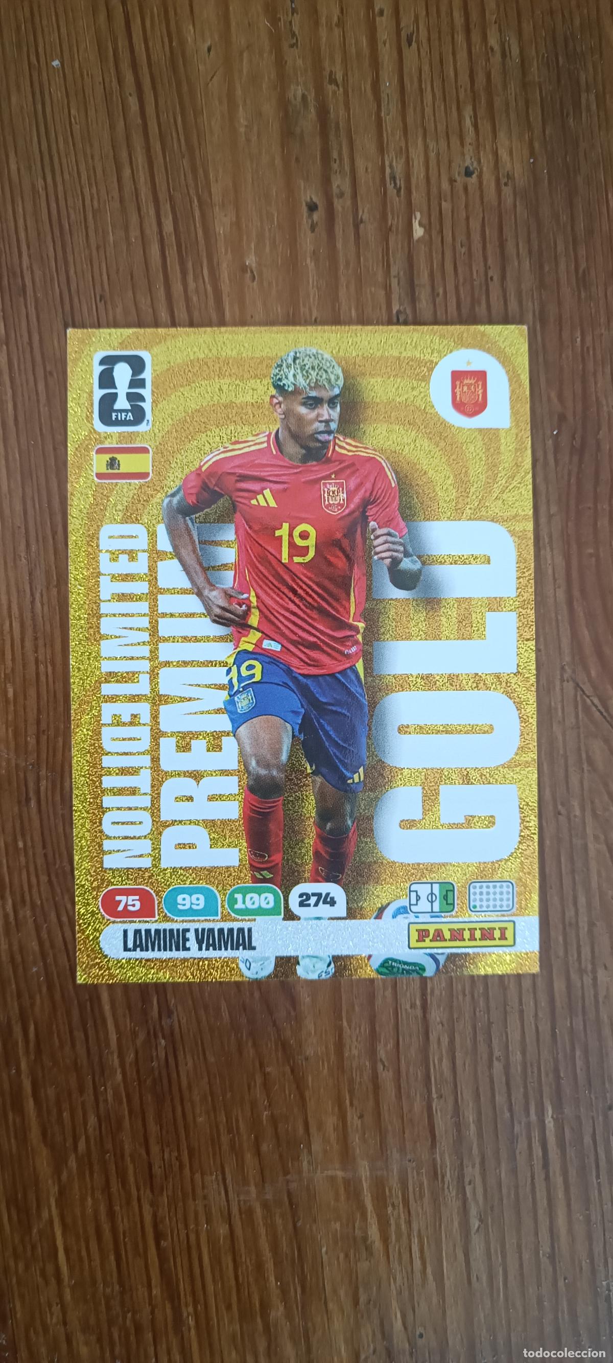Cromos de F&uacute;tbol: LAMINE YAMAL ESPA&Ntilde;A EDICI&Oacute;N LIMITADA PREMIUM GOLD ADRENALYN MUNDIAL FIFA WORLD CUP 2026 PANINI