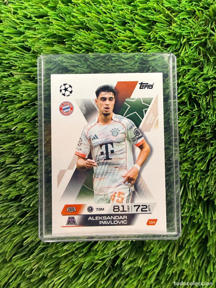 Cromos de F&uacute;tbol: N&ordm; 114 Aleksandar Pavlovic Away Kit Bayern de Munich Match Attax Extra 25 26