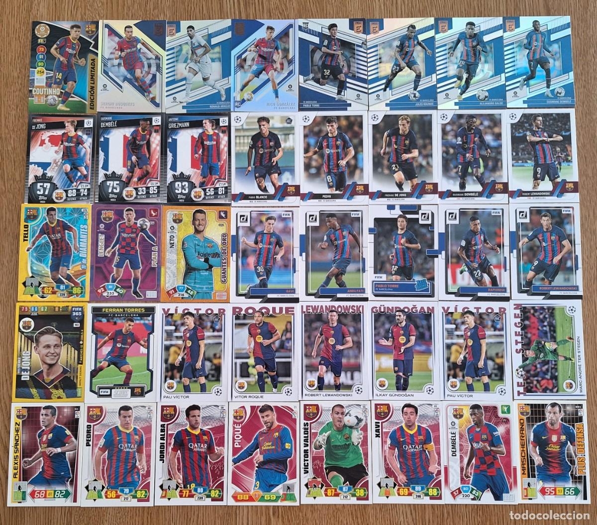 Cromos de F&uacute;tbol: Lote 40 cards Barcelona Soccer Topps Panini Gavi Pedri Busquets Xavi Alba Raphinha