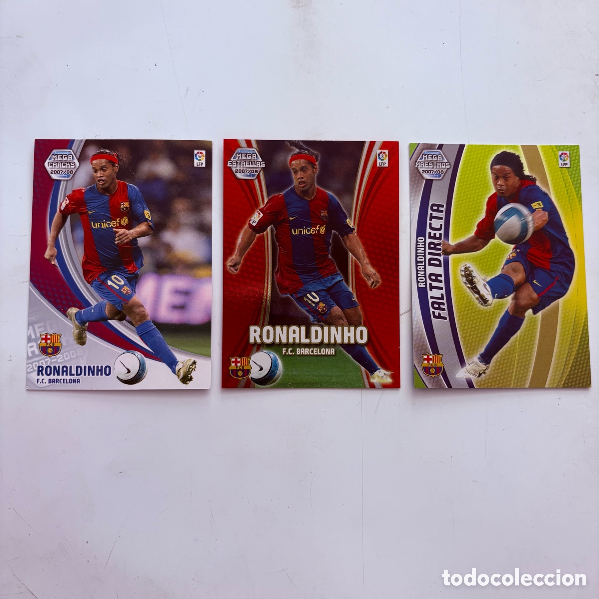 Cromos de F&uacute;tbol: lote cromo card tarjeta ronaldinho n&ordm; 71-378-408 mega estrellas maestros megacracks 2007/08 panini