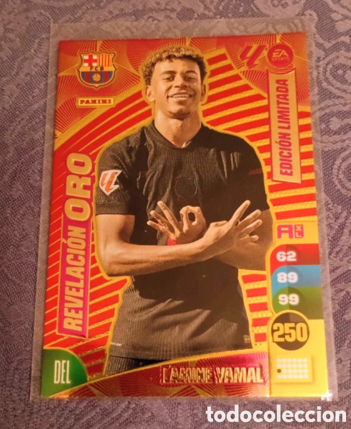 Cromos de F&uacute;tbol: Carta Lamine yamal revelaci&oacute;n oro