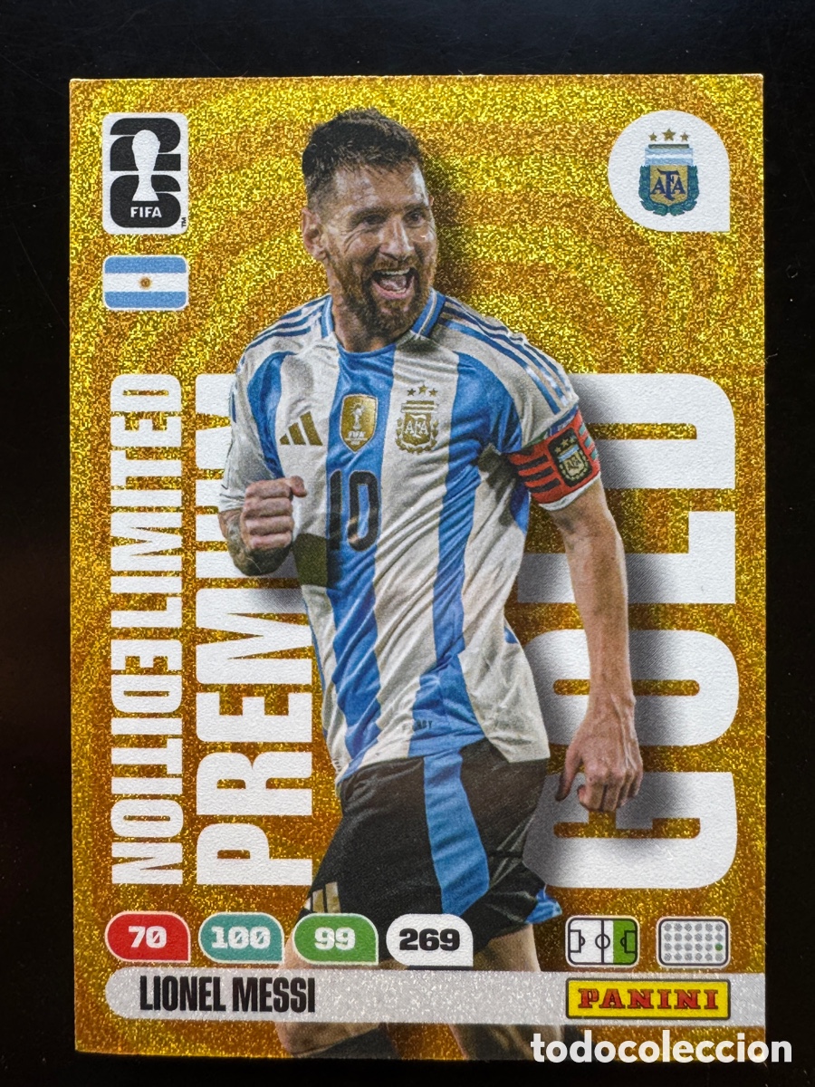 Cromos de F&uacute;tbol: Messi Edici&oacute;n Limitada Premium Gold Argentina Adrenalyn Mundial 2026