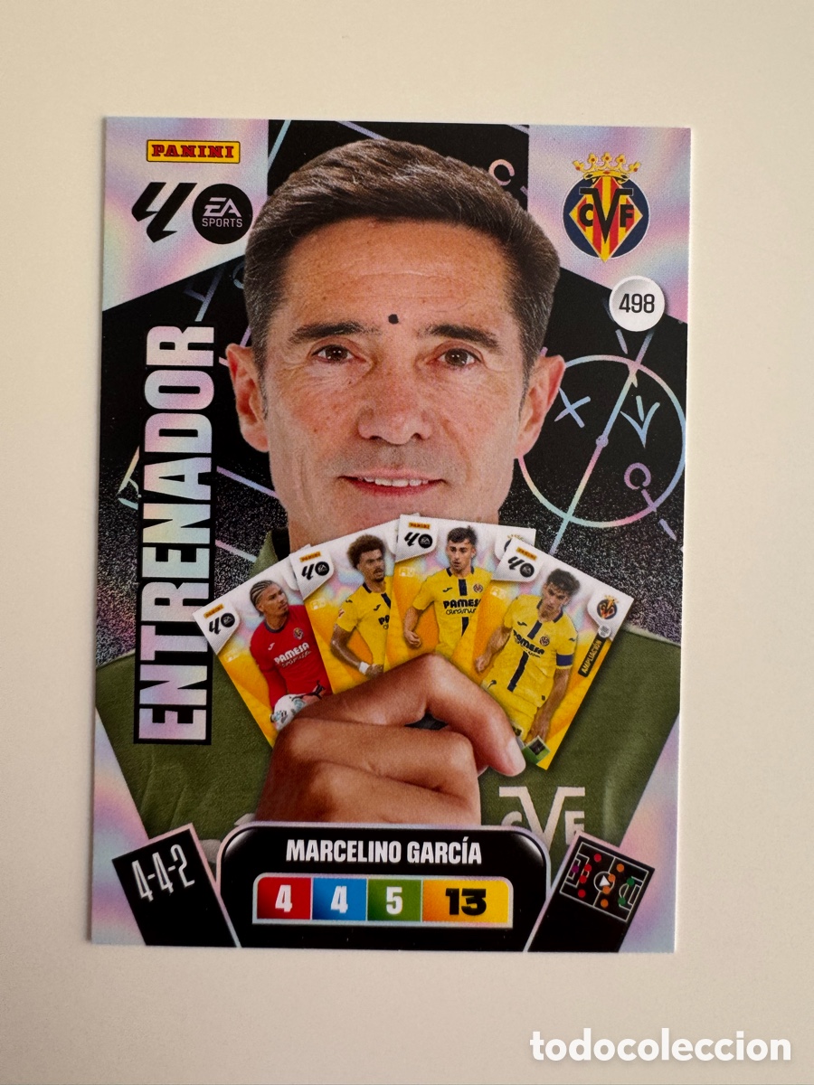Cromos de F&uacute;tbol: PANINI ADRENALYN XL LIGA 2025-2026 25-26 &ndash; Marcelino Garc&iacute;a Toral Villarreal CF N&ordm; 498 &ndash; Entrenador