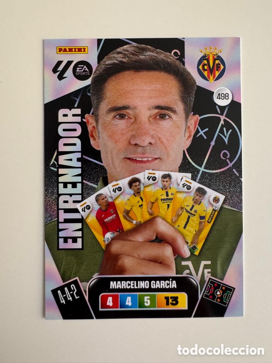 Cromos de F&uacute;tbol: PANINI ADRENALYN XL LIGA 2025-2026 25-26 &ndash; Marcelino Garc&iacute;a Toral Villarreal CF N&ordm; 498 &ndash; Entrenador