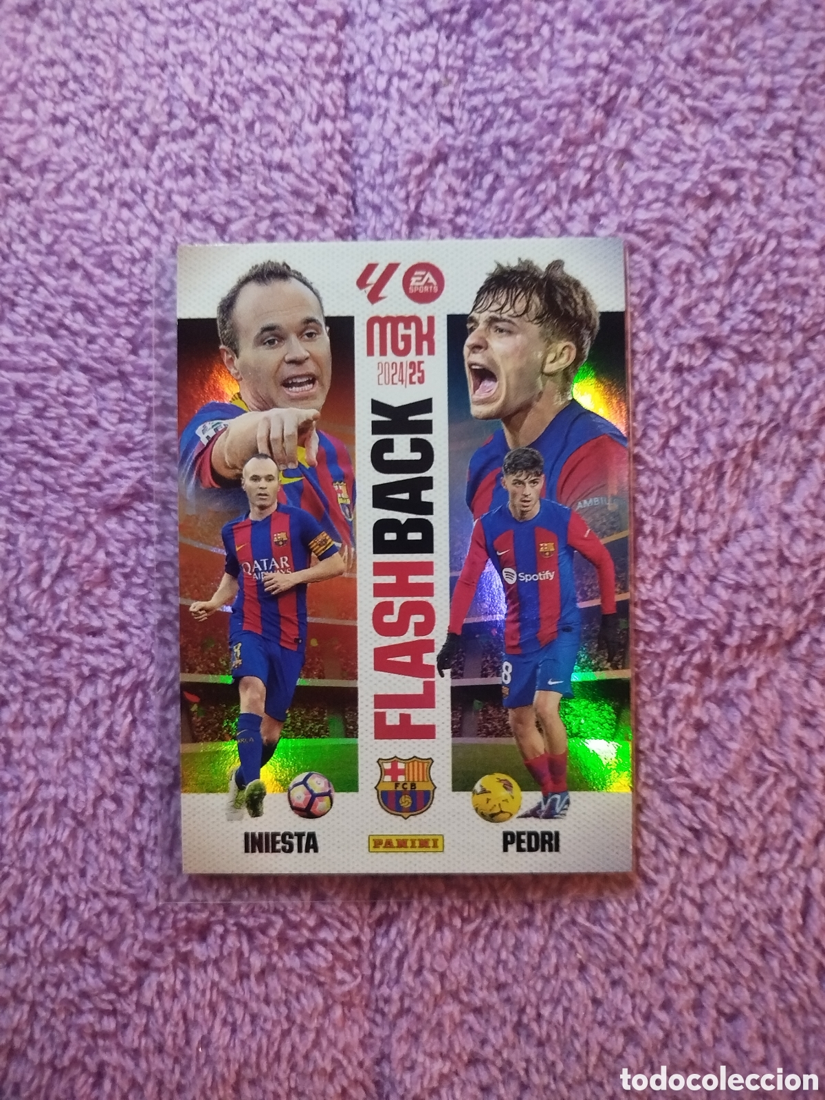 Cromos de F&uacute;tbol: Cromo de futbol. Iniesta & Pedri. Flash black