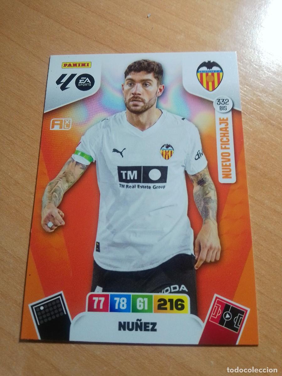 Football Stickers: 332 BIS N&Uacute;&Ntilde;EZ NUEVO FICHAJE DEL VALENCIA 25 26 ADRENALYN XL 2025 2026 NUEVO DE SOBRE